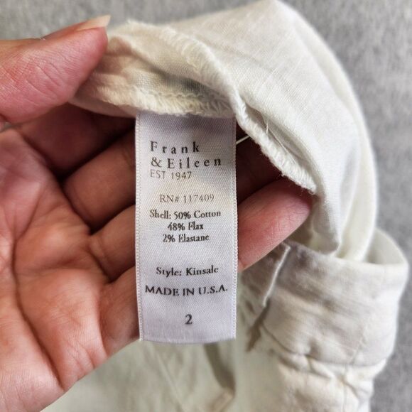 Frank Eileen Pants Womens 2 White Kinsale Cropped Ankle Linen Blend Stretch - Picture 12 of 15